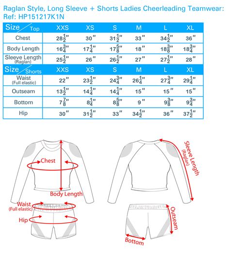 size chart for cheer uniforms.